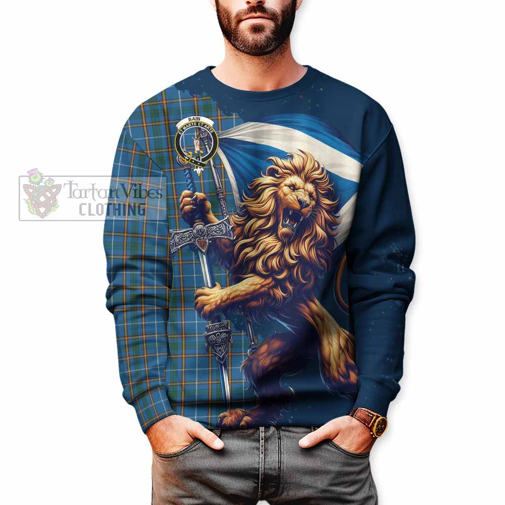 Bain Tartan Family Crest Sweatshirt with Scottish Majestic Lion - Tartan Vibes Clothing