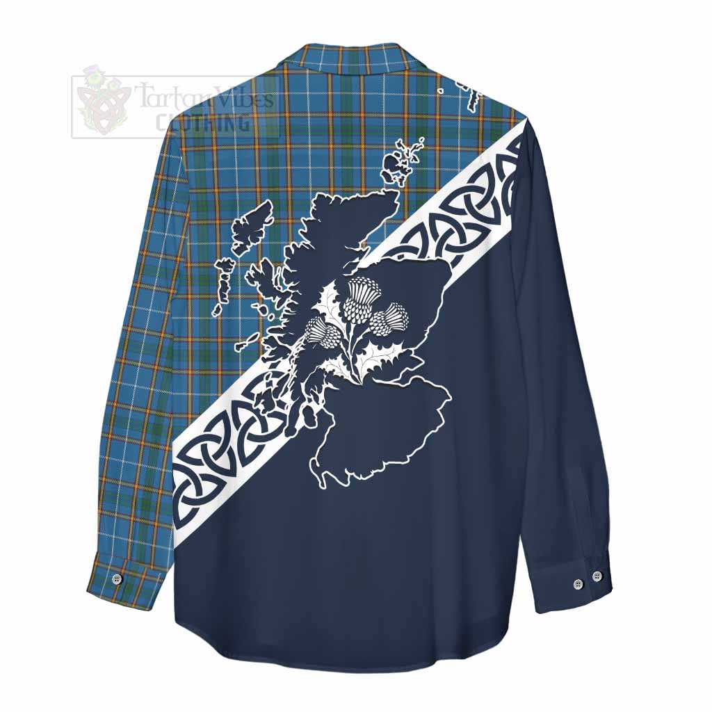 Bain Tartan Women's Casual Shirt Featuring Thistle and Scotland Map - Tartan Vibes Clothing
