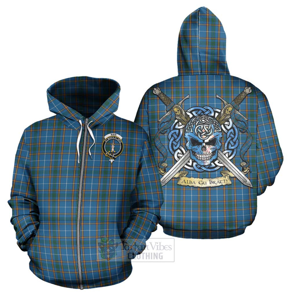 Bain Tartan Hoodie with Family Crest Celtic Skull Style - Tartan Vibes Clothing