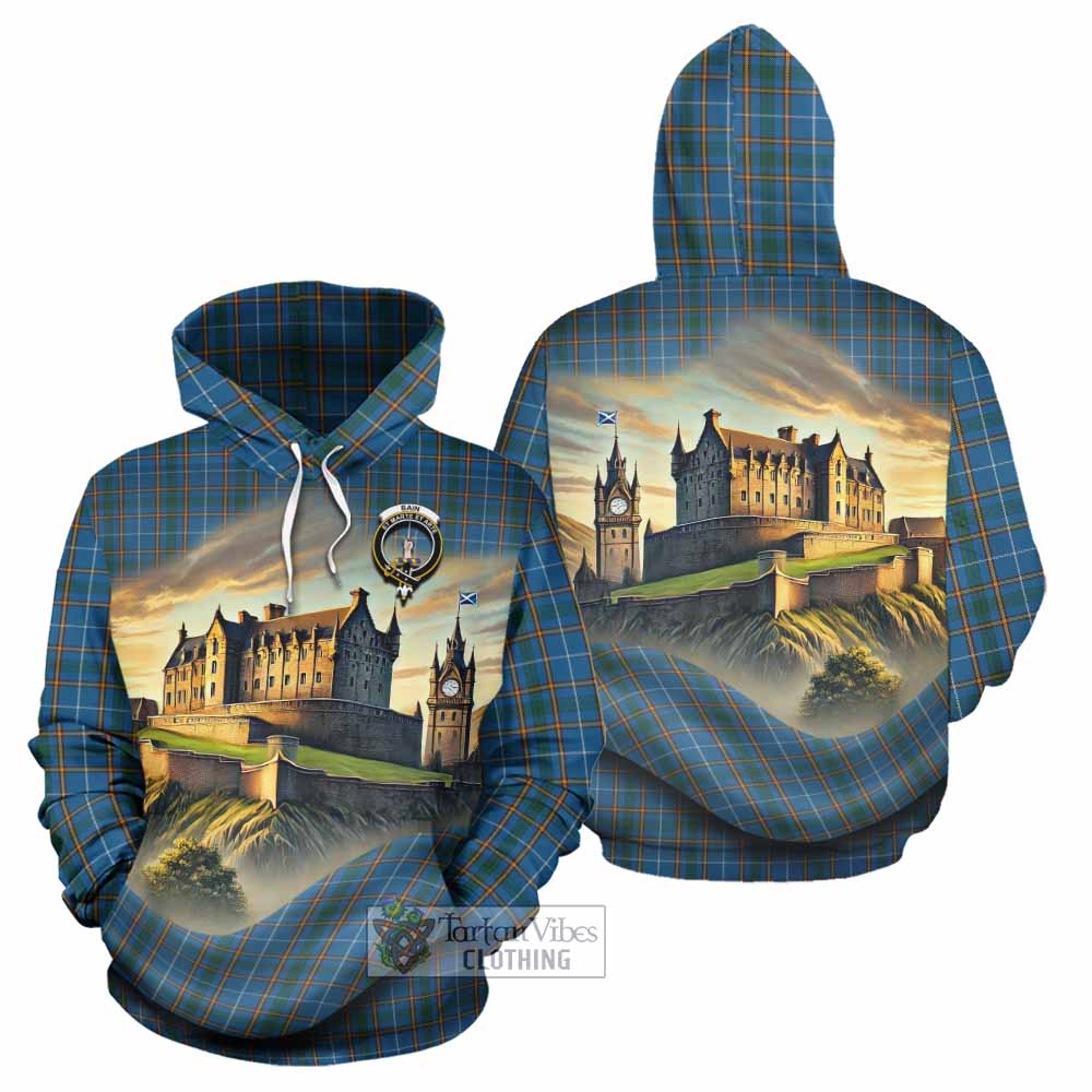 Bain Tartan Family Crest Hoodie with Scottish Ancient Castle Style - Tartan Vibes Clothing