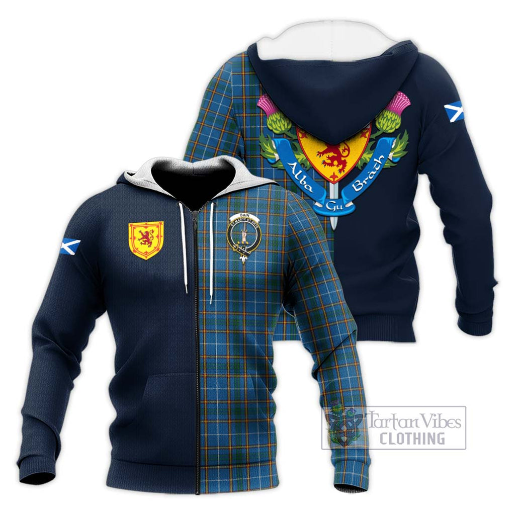 Bain Tartan Knitted Hoodie Alba with Scottish Lion Royal Arm Half Style Unisex Knitted Zip Hoodie - Tartan Vibes Clothing