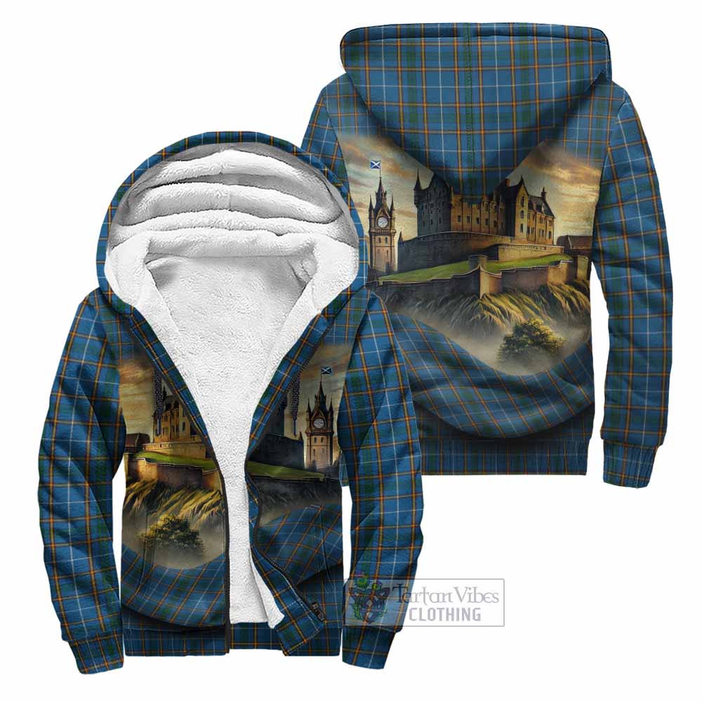 Bain Tartan Family Crest Sherpa Hoodie with Scottish Ancient Castle Style Unisex - Tartan Vibes Clothing