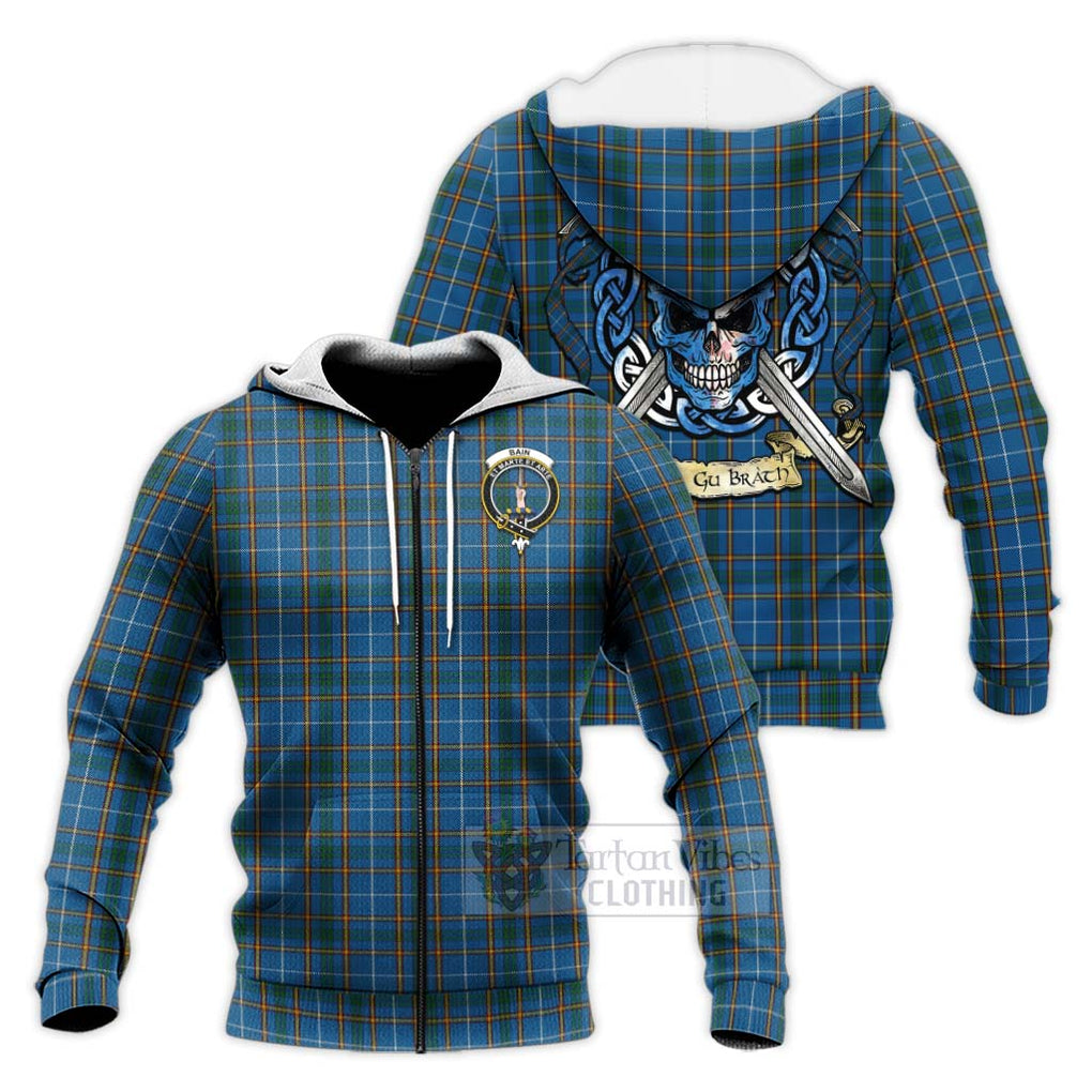 Bain Tartan Knitted Hoodie with Family Crest Celtic Skull Style Unisex Knitted Zip Hoodie - Tartan Vibes Clothing