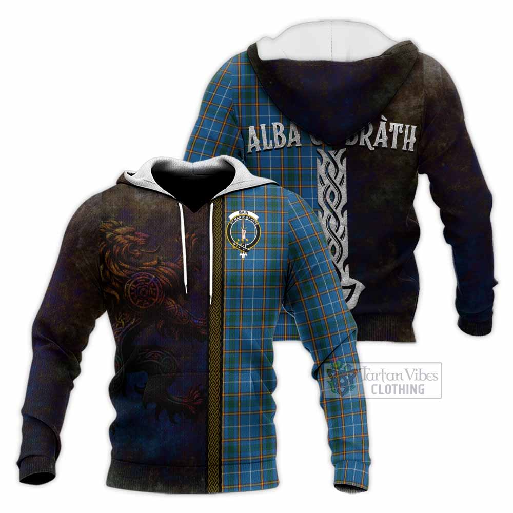 Tartan Vibes Clothing Bain Tartan Family Crest Knitted Hoodie Alba Gu Brath Be Brave Lion Ancient Style