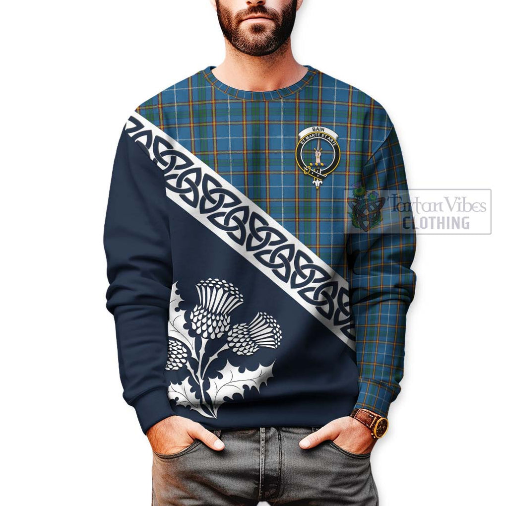 Bain Tartan Sweatshirt Featuring Thistle and Scotland Map - Tartan Vibes Clothing
