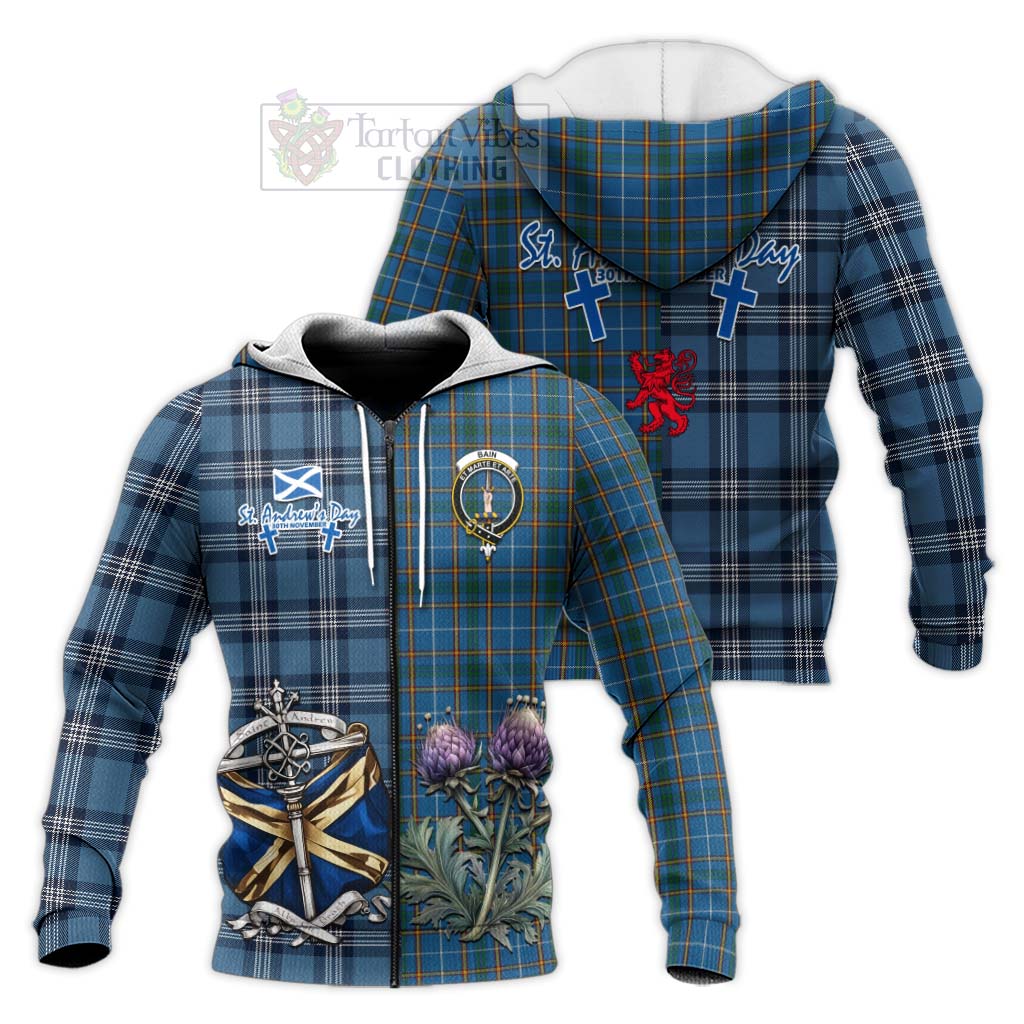 Bain Tartan Knitted Hoodie Happy St. Andrew's Day Half Tartan Style Unisex Knitted Zip Hoodie - Tartan Vibes Clothing