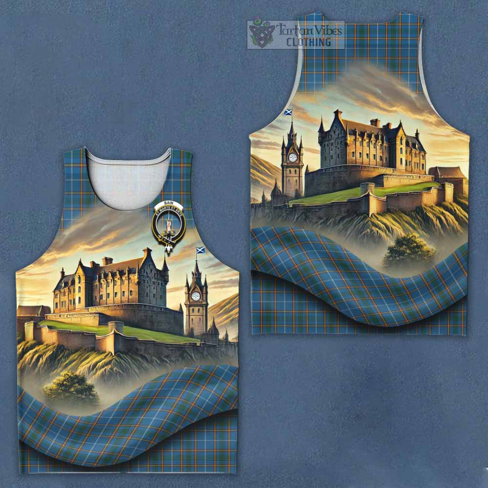 Bain Tartan Family Crest Men's Tank Top with Scottish Ancient Castle Style - Tartan Vibes Clothing