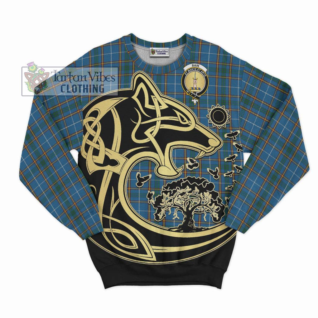 Bain Tartan Sweatshirt with Family Crest Celtic Wolf Style - Tartan Vibes Clothing