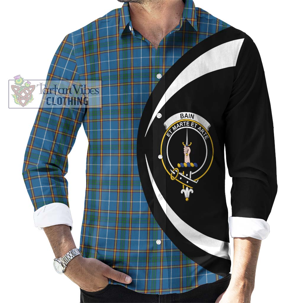 Bain Tartan Long Sleeve Button Up with Family Crest Circle Style - Tartan Vibes Clothing