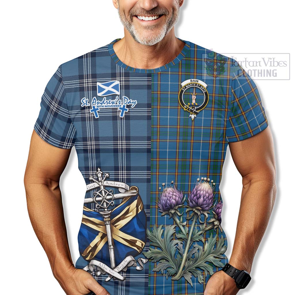 Bain Tartan T-Shirt Happy St. Andrew's Day Half Tartan Style - Tartan Vibes Clothing