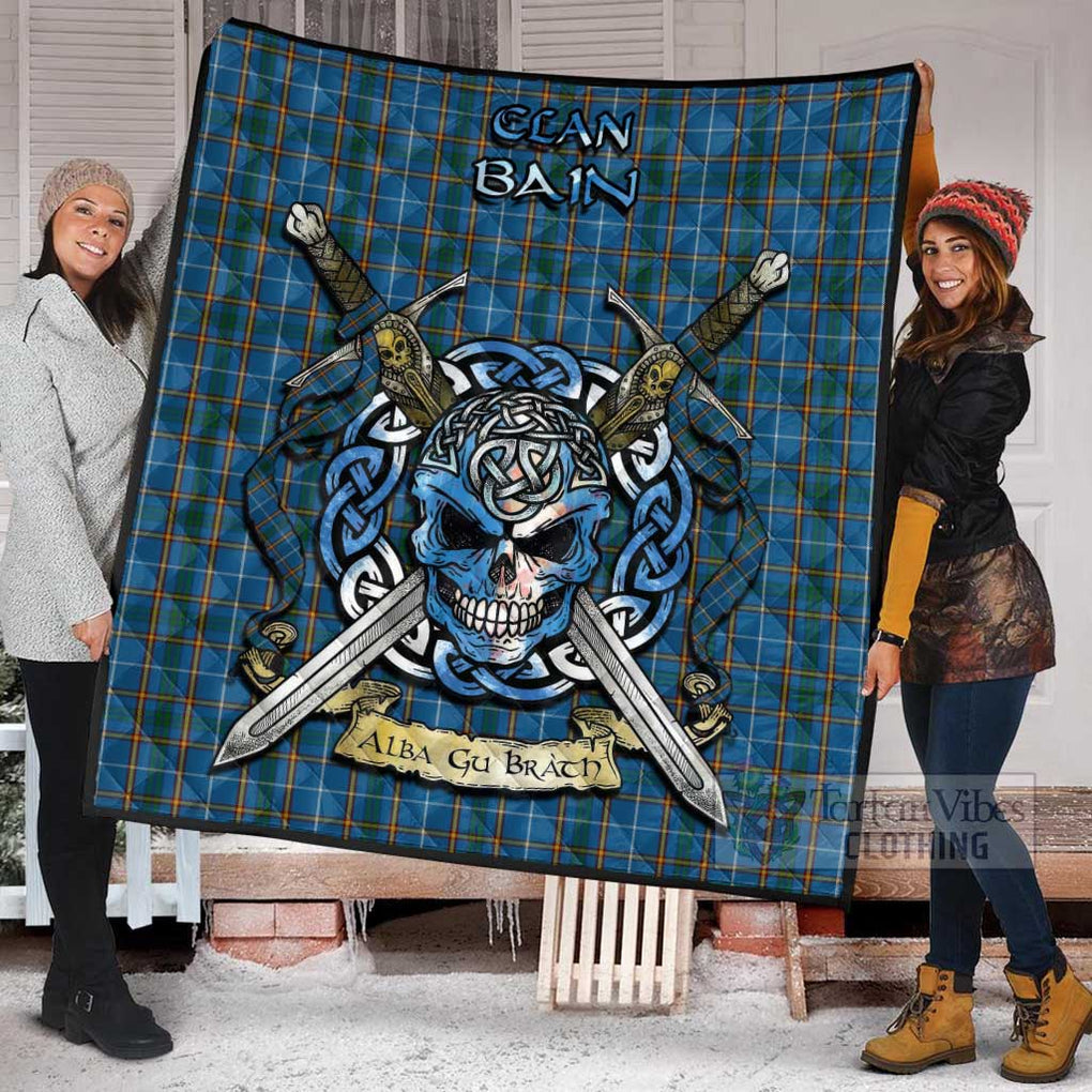 Bain Tartan Quilt with Celtic Skull Alba Gu Brath Style - Tartan Vibes Clothing