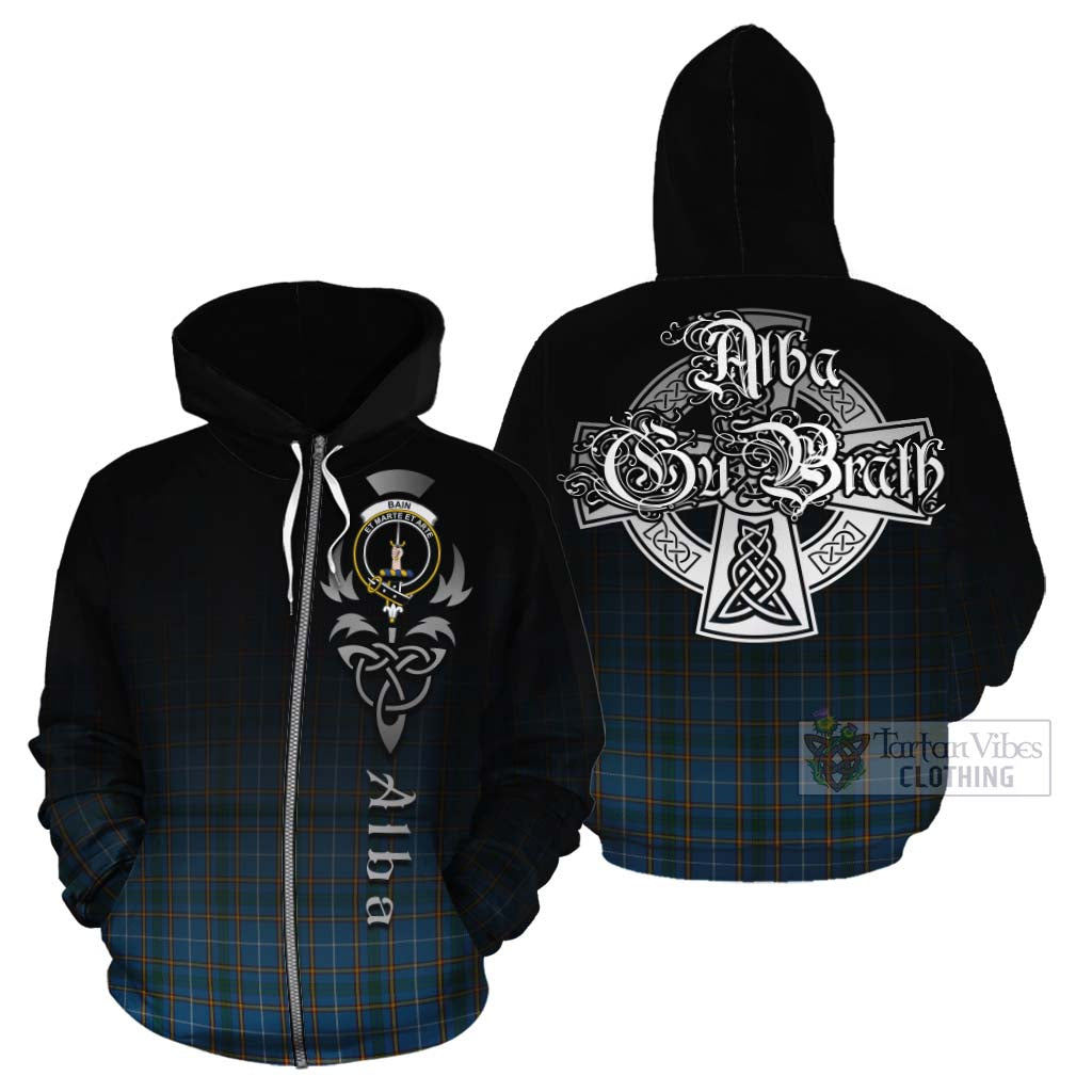 Tartan Vibes Clothing Bain Tartan Cotton Hoodie Featuring Alba Gu Brath Family Crest Celtic Inspired
