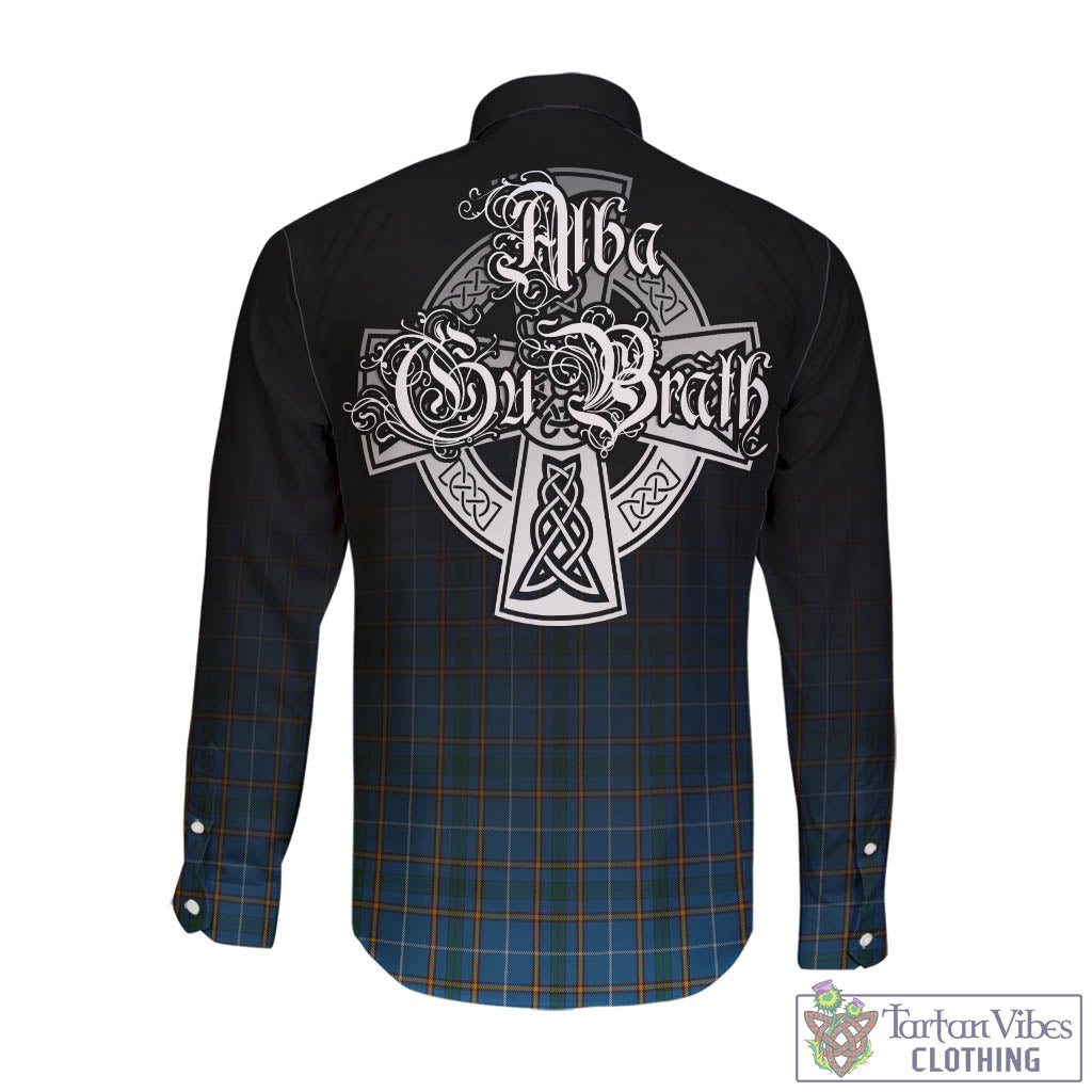 Tartan Vibes Clothing Bain Tartan Long Sleeve Button Up Featuring Alba Gu Brath Family Crest Celtic Inspired