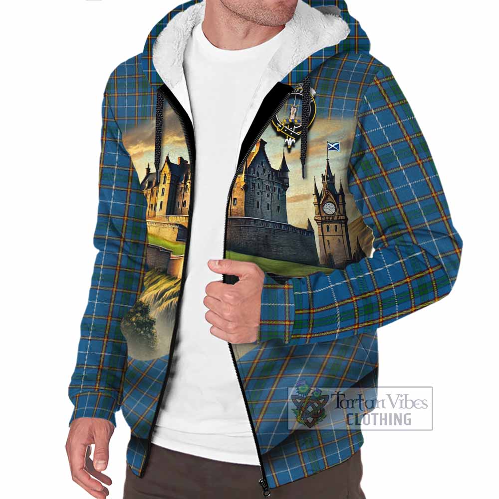 Bain Tartan Family Crest Sherpa Hoodie with Scottish Ancient Castle Style - Tartan Vibes Clothing