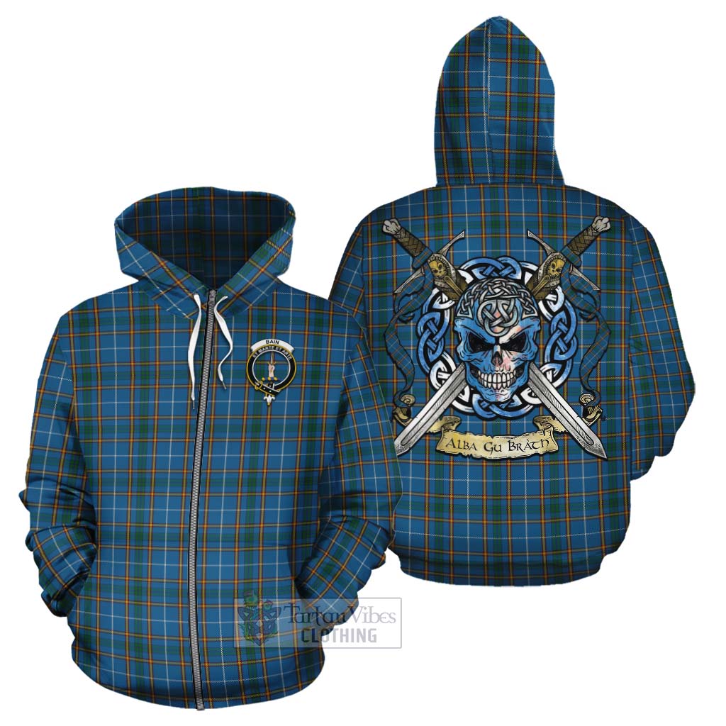 Bain Tartan Cotton Hoodie with Family Crest Celtic Skull Style - Tartan Vibes Clothing