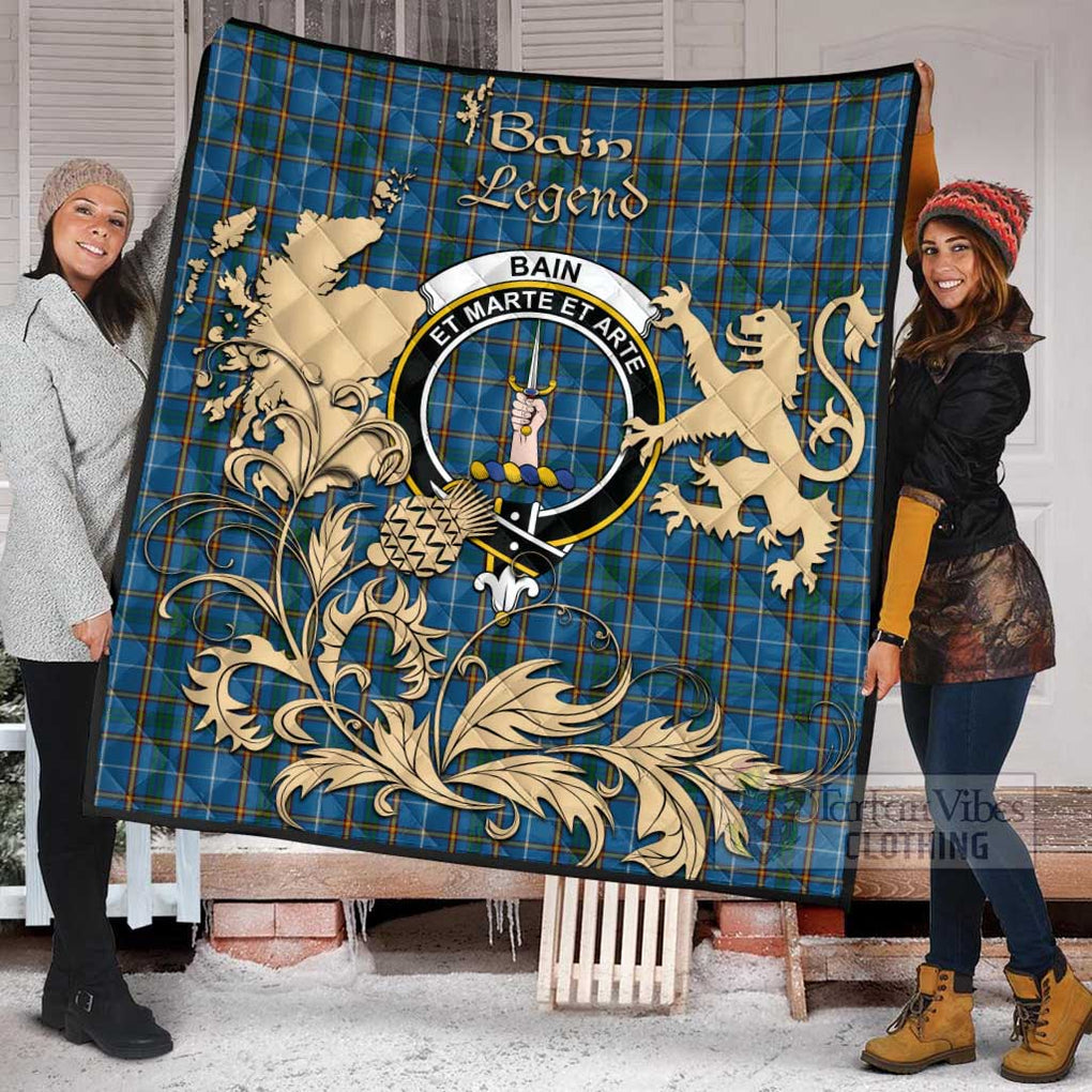 Tartan Vibes Clothing Bain Tartan Quilt with Family Crest and Scottish Symbol Style