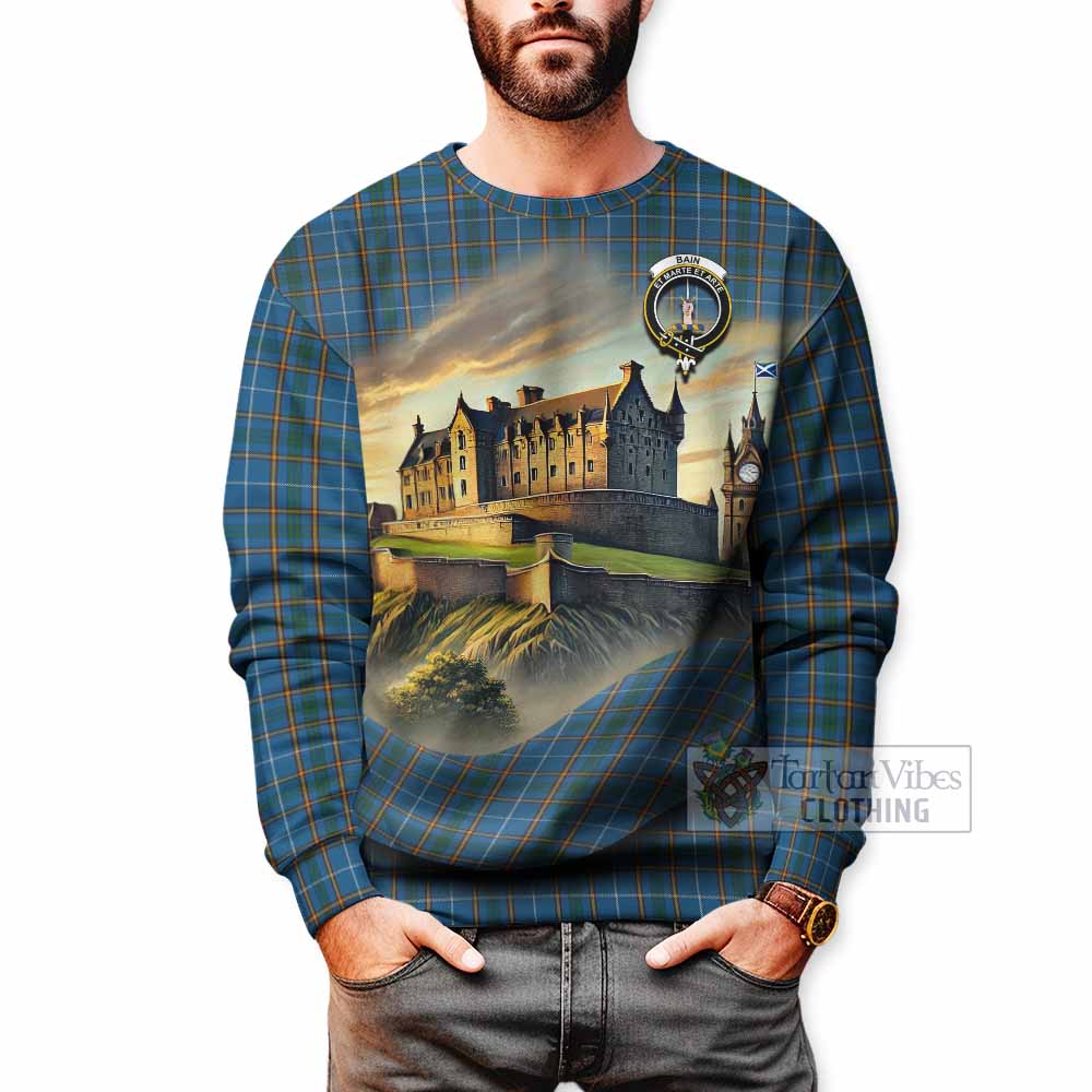 Bain Tartan Family Crest Sweatshirt with Scottish Ancient Castle Style - Tartan Vibes Clothing