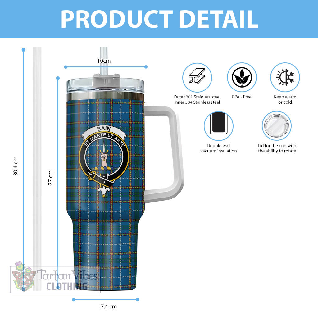Bain Tartan Tumbler with Handle with Family Crest - Tartan Vibes Clothing