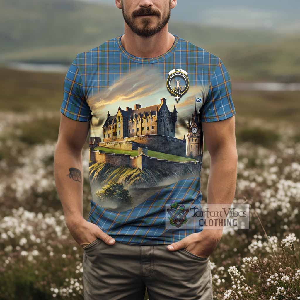 Bain Tartan Family Crest T-Shirt with Scottish Ancient Castle Style - Tartan Vibes Clothing