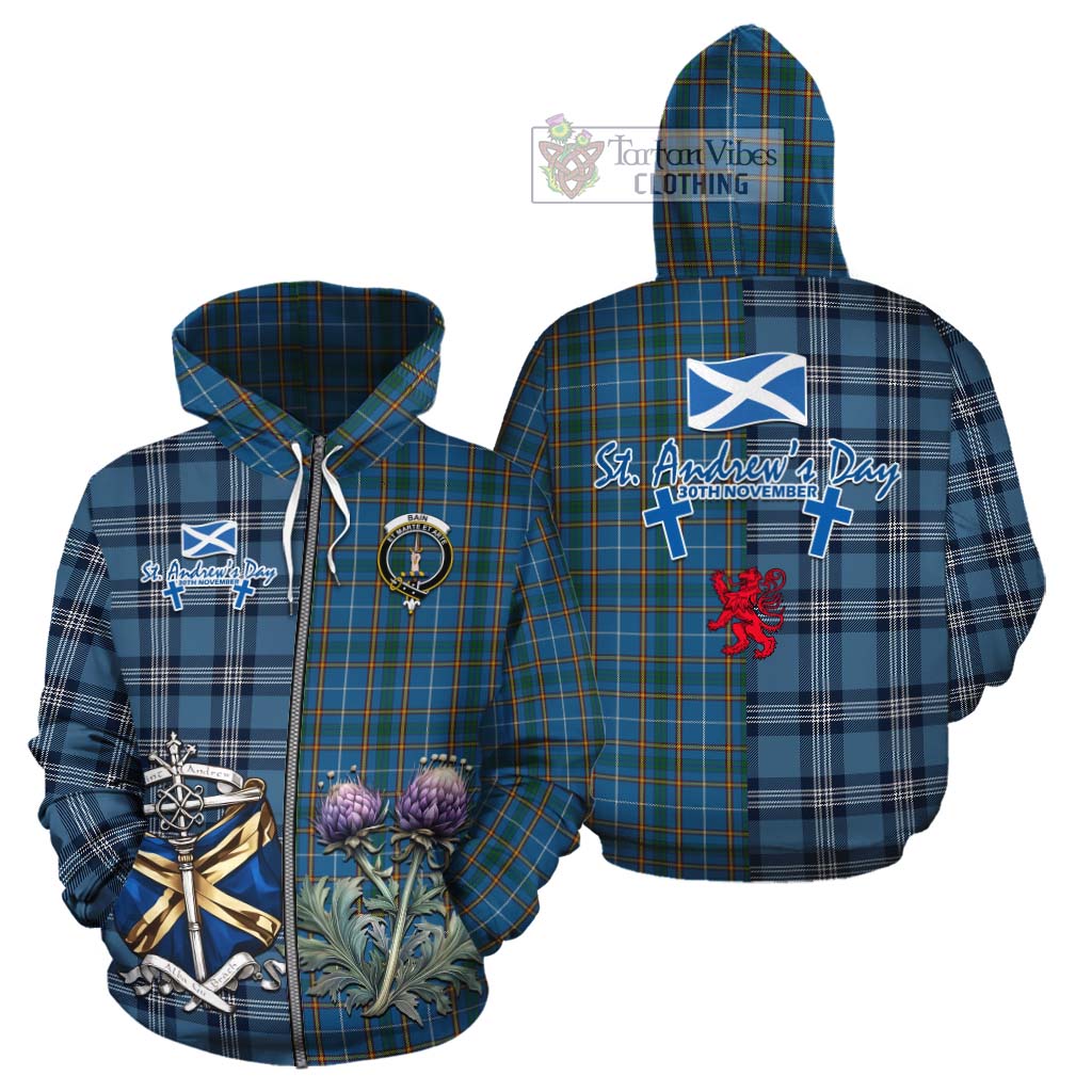 Bain Tartan Cotton Hoodie Happy St. Andrew's Day Half Tartan Style - Tartan Vibes Clothing