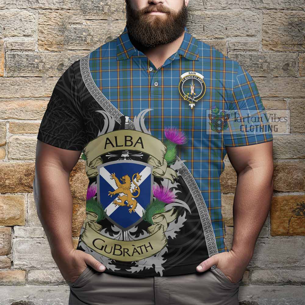 Tartan Vibes Clothing Bain Tartan Family Crest Polo Shirt Lion Rampant Royal Thistle Shield Celtic Inspired