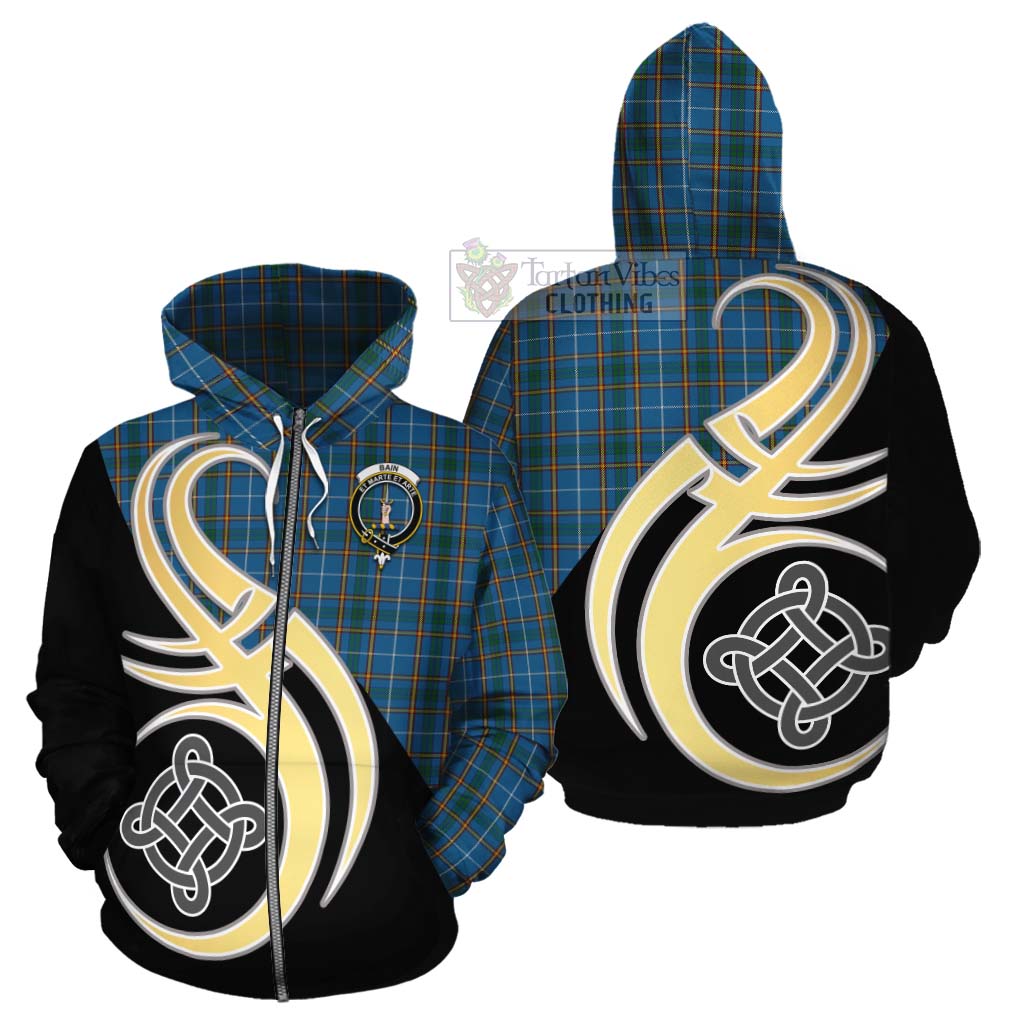 Bain Tartan Cotton Hoodie with Family Crest and Celtic Symbol Style - Tartan Vibes Clothing