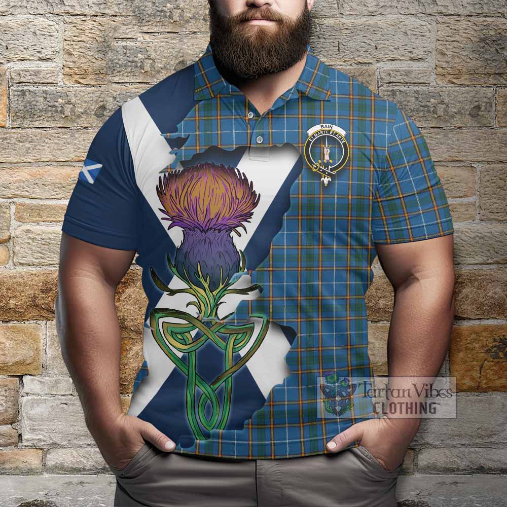 Tartan Vibes Clothing Bain Tartan Family Crest Polo Shirt Scottish Thistle Celtic Inspired