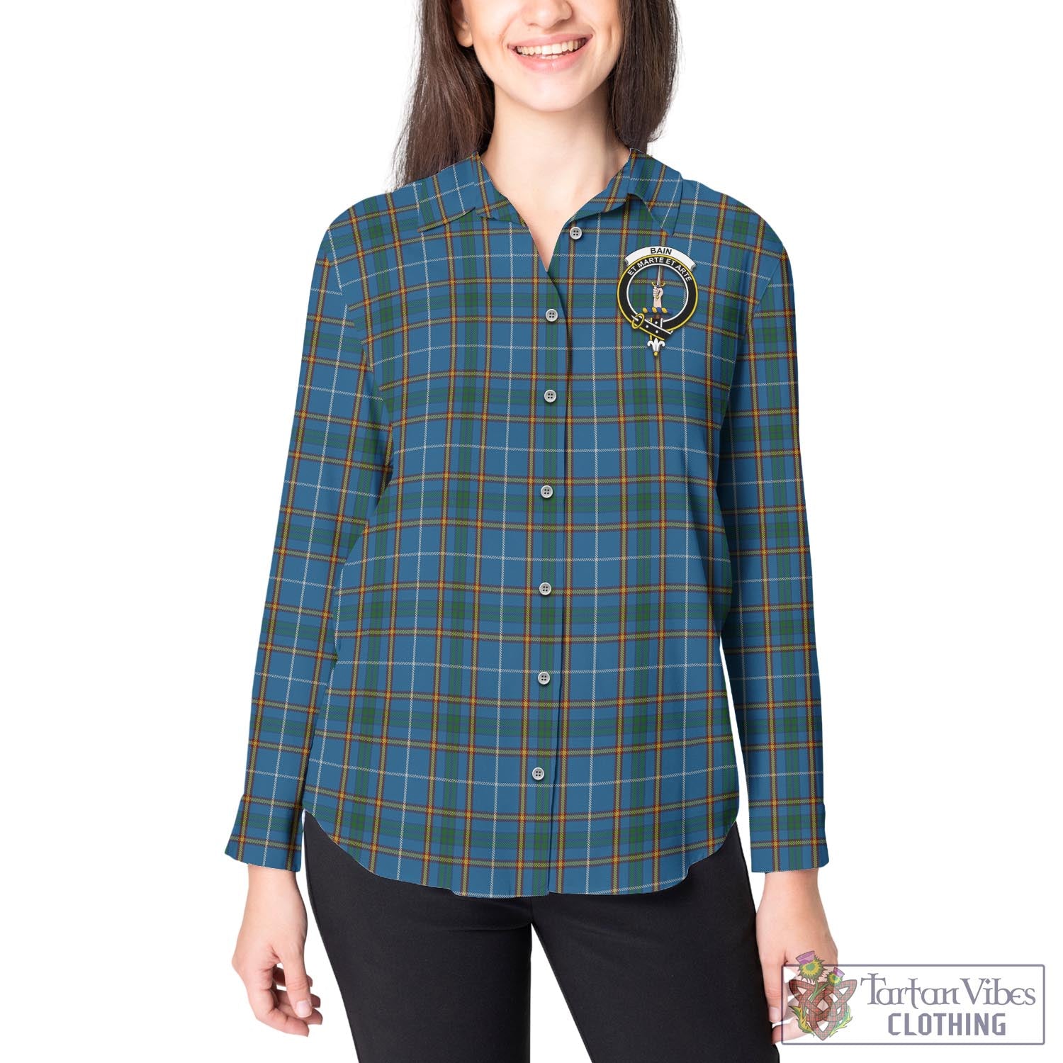 Bain Tartan Women's Casual Shirt with Family Crest - Tartan Vibes Clothing