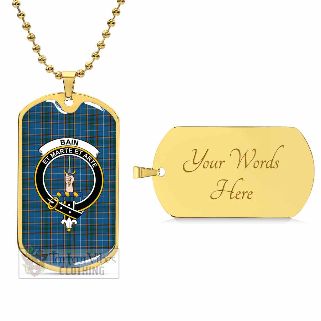 Bain Tartan Dog Tag Necklace with Family Crest Gold Yes - Tartan Vibes Clothing