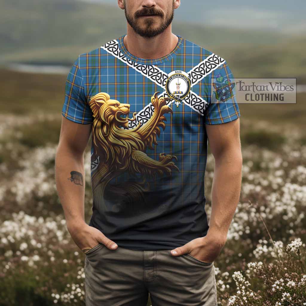 Bain Crest Tartan T-Shirt with Golden Lion Emblem Celtic Style - Tartan Vibes Clothing