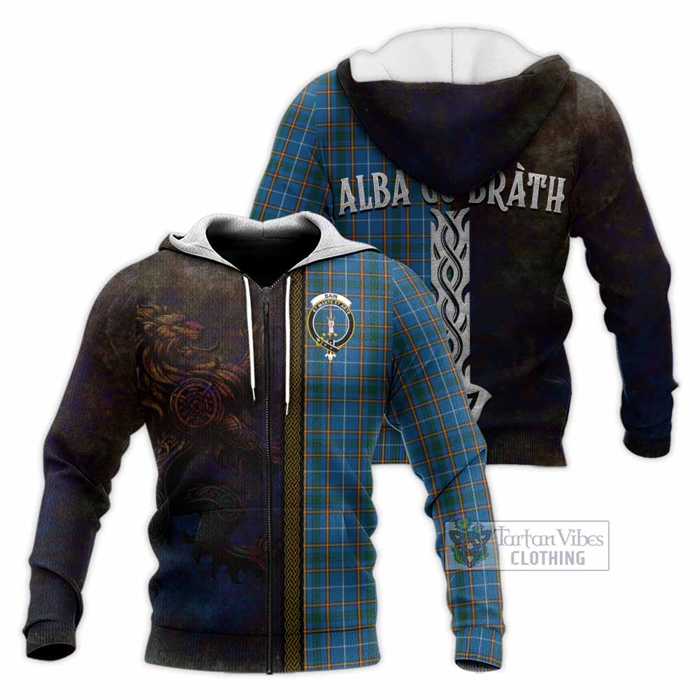 Tartan Vibes Clothing Bain Tartan Family Crest Knitted Hoodie Alba Gu Brath Be Brave Lion Ancient Style