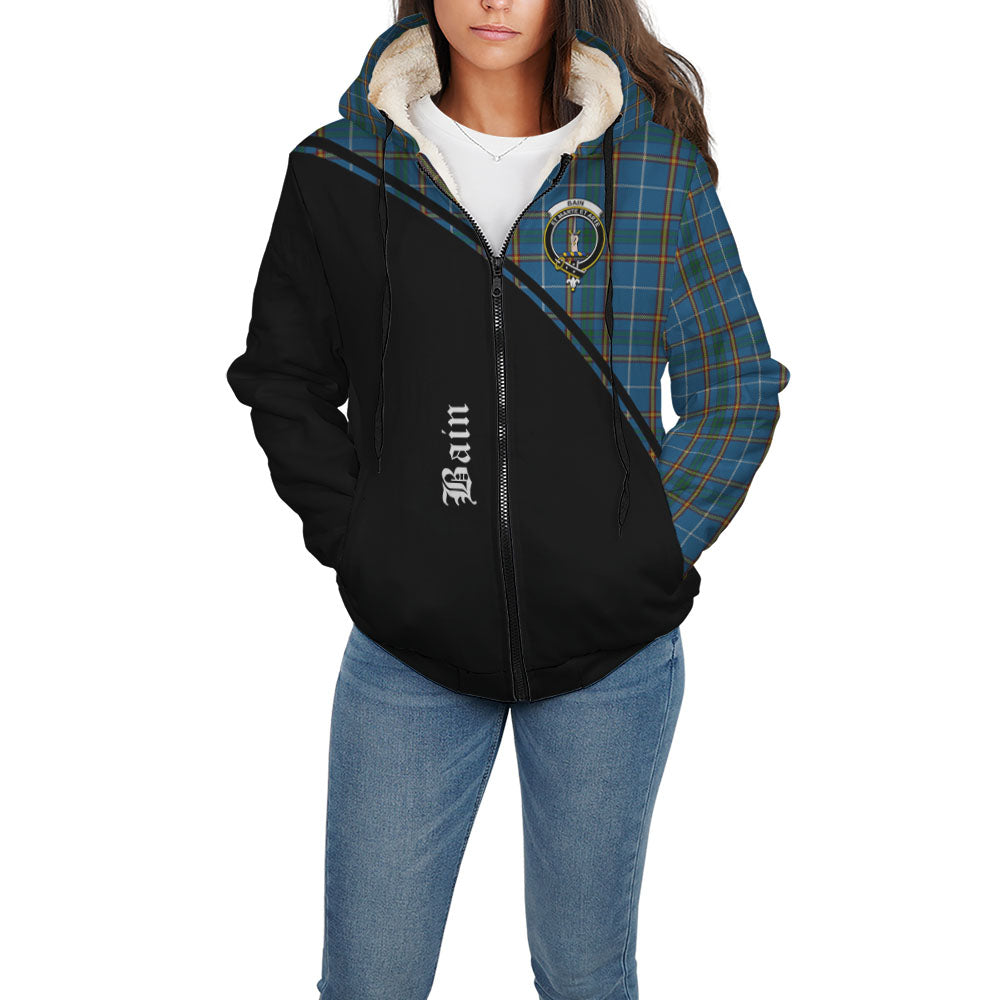 Bain Tartan Sherpa Hoodie with Family Crest Curve Style - Tartan Vibes Clothing
