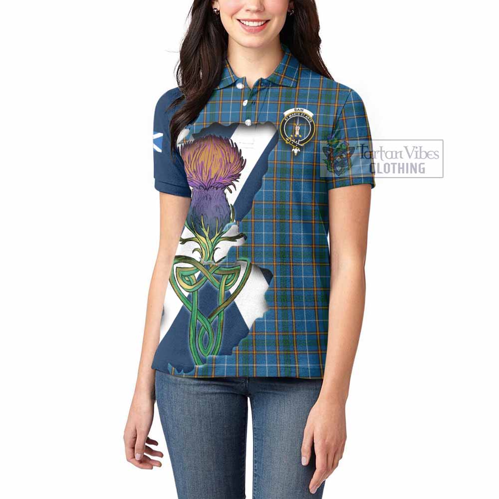 Tartan Vibes Clothing Bain Tartan Family Crest Women's Polo Shirt Scottish Thistle Celtic Inspired