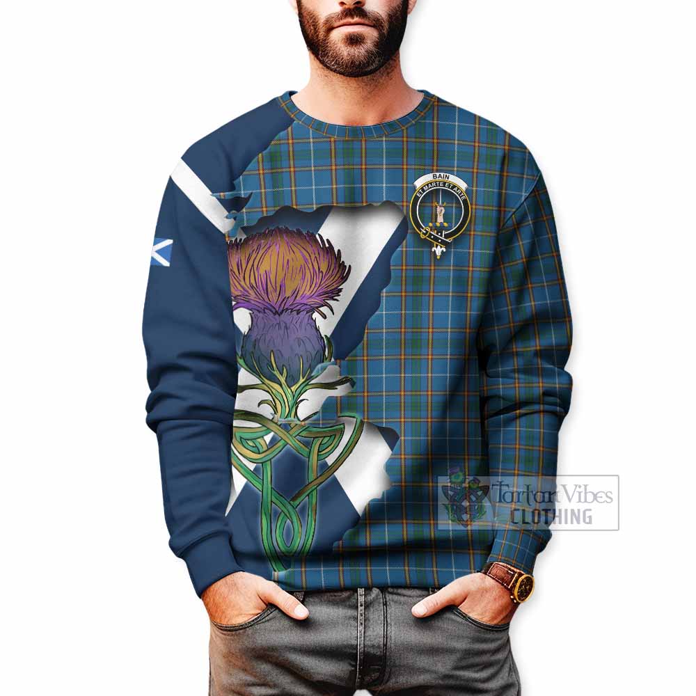 Tartan Vibes Clothing Bain Tartan Family Crest Sweatshirt Scottish Thistle Celtic Inspired