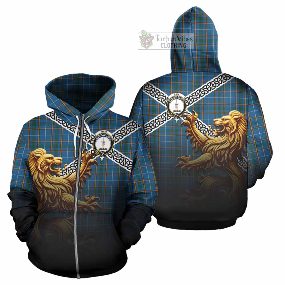 Bain Crest Tartan Hoodie with Golden Lion Emblem Celtic Style Zip Hoodie - Tartan Vibes Clothing