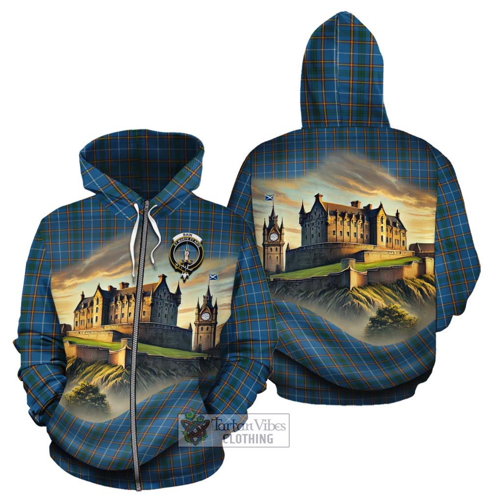 Bain Tartan Family Crest Cotton Hoodie with Scottish Ancient Castle Style Zip Hoodie - Tartan Vibes Clothing