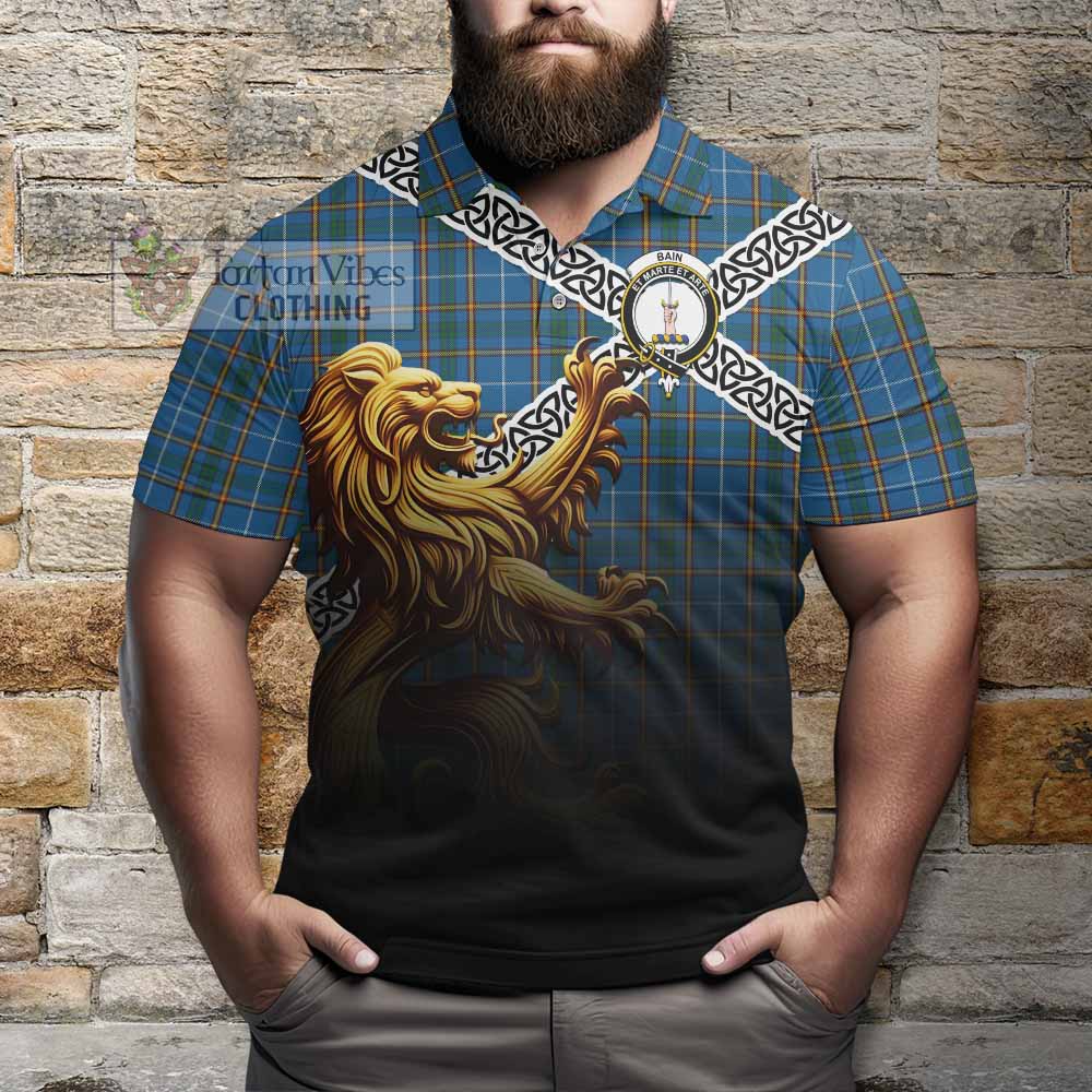 Bain Crest Tartan Polo Shirt with Golden Lion Emblem Celtic Style - Tartan Vibes Clothing