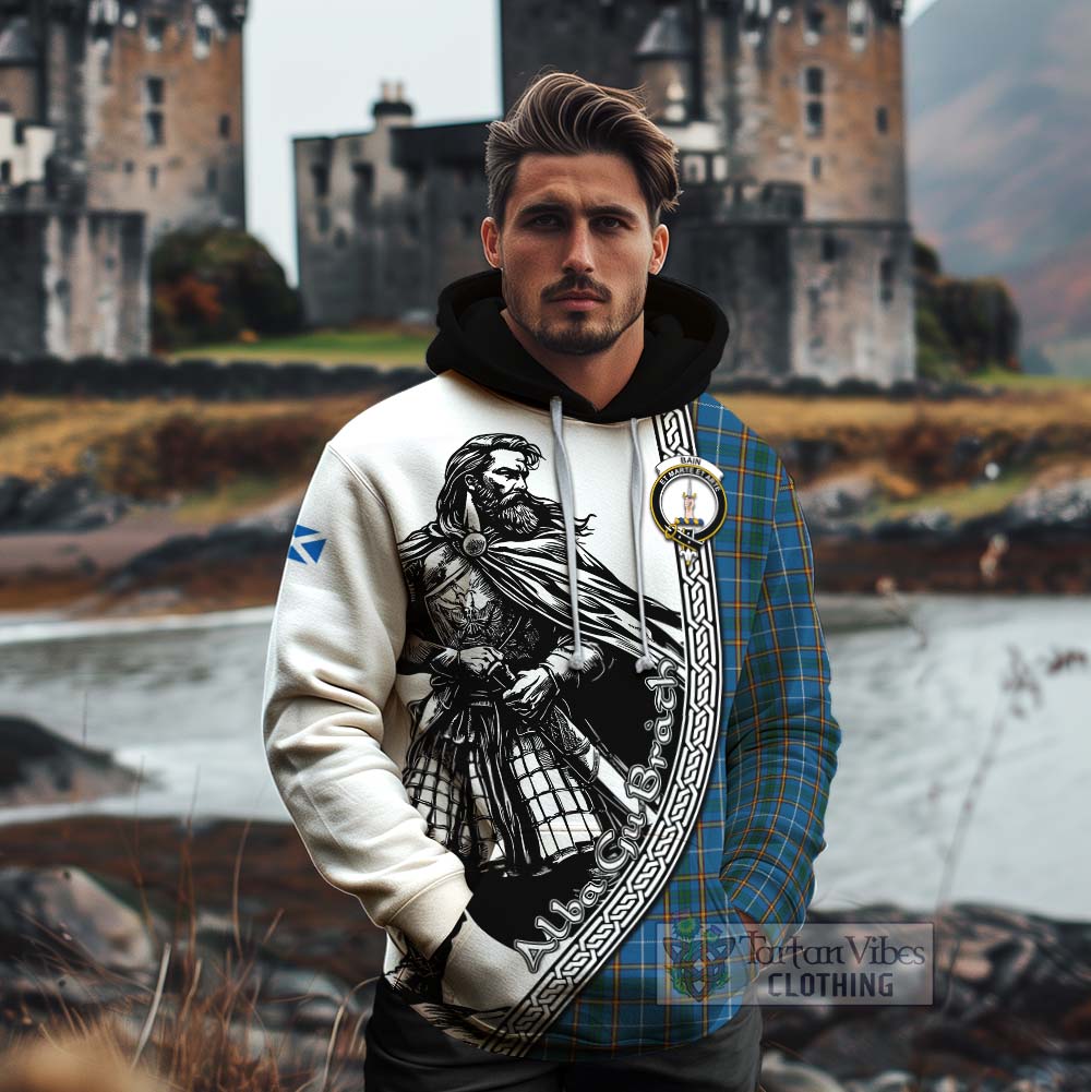 Bain Tartan Clan Crest Cotton Hoodie with Highlander Warrior Celtic Style - Tartan Vibes Clothing