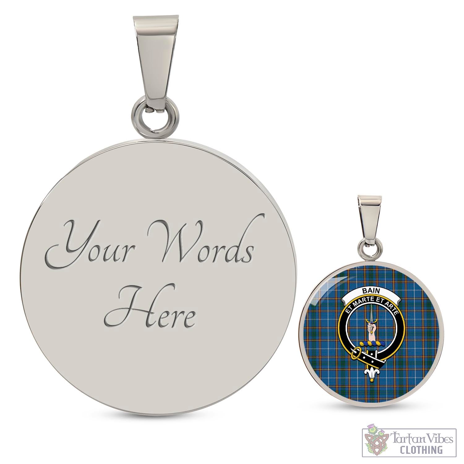 Bain Tartan Circle Necklace with Family Crest Luxury Necklace (Silver) Yes - Tartan Vibes Clothing