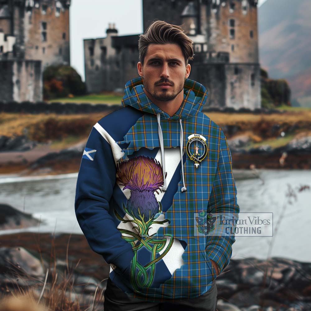 Tartan Vibes Clothing Bain Tartan Family Crest Cotton Hoodie Scottish Thistle Celtic Inspired