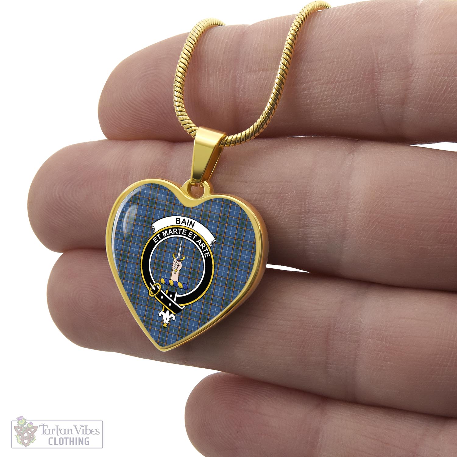 Bain Tartan Heart Necklace with Family Crest - Tartan Vibes Clothing
