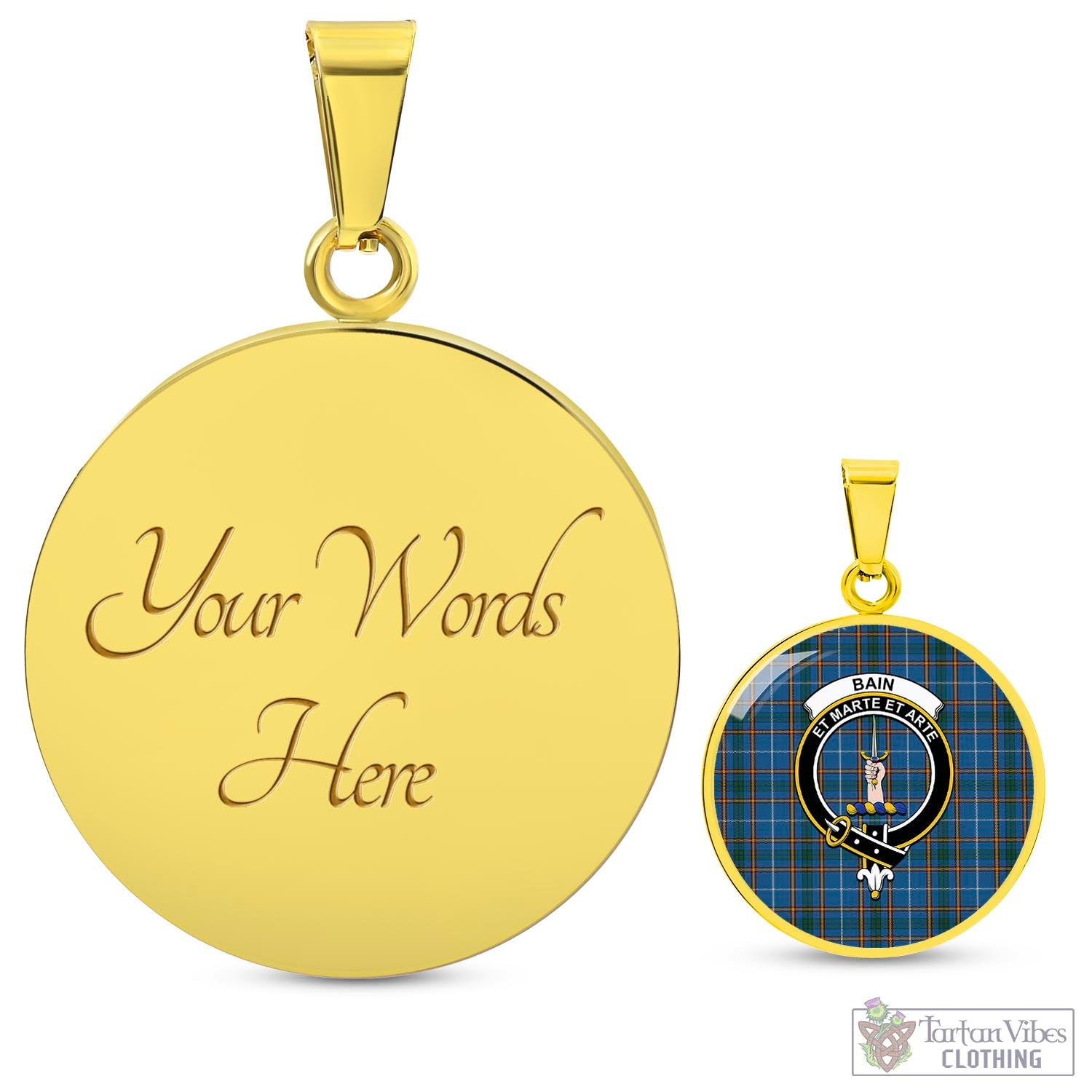 Bain Tartan Circle Necklace with Family Crest Luxury Necklace (Gold) Yes - Tartan Vibes Clothing
