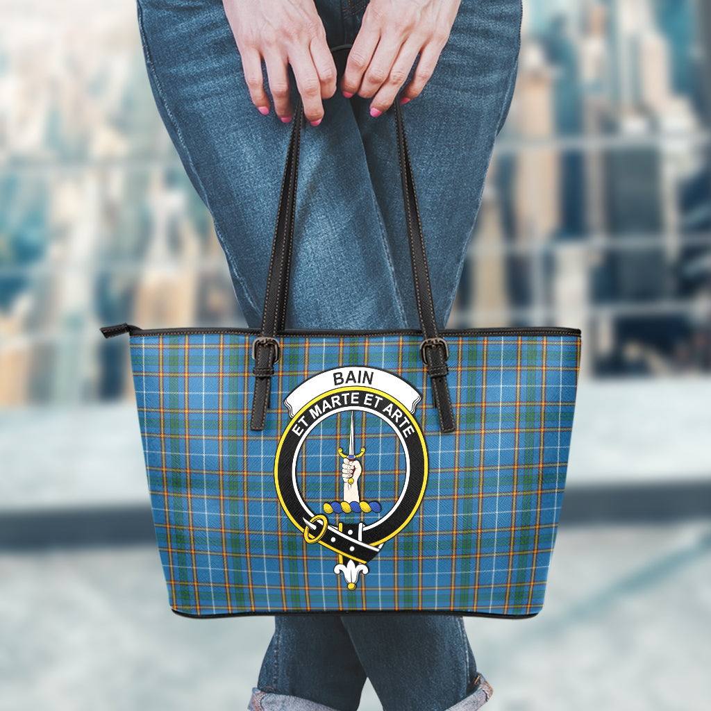 Bain Tartan Leather Tote Bag with Family Crest - Tartan Vibes Clothing