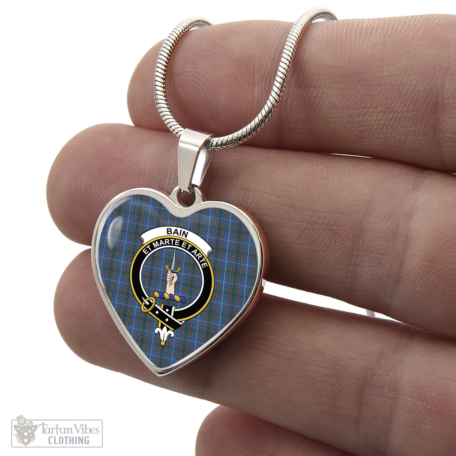 Bain Tartan Heart Necklace with Family Crest - Tartan Vibes Clothing
