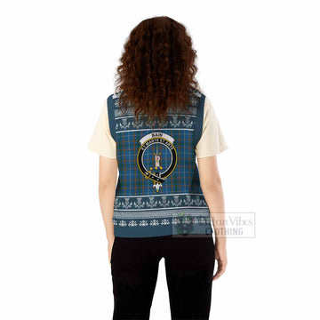 Bain Clan Tartan Christmas Knitted V-Neck Vest with Family Crest