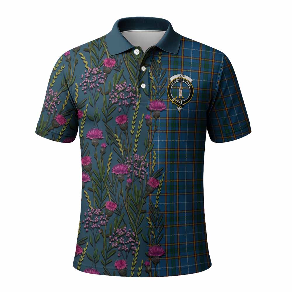 Bain Family Crest Tartan Polo Shirt Scottish Thistle Flower Pattern Half Style - Tartan Vibes Clothing