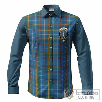 Bain Tartan Accent Long Sleeve Button Shirts with Family Crest