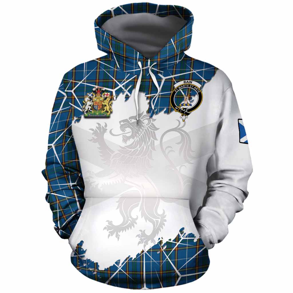 Bain Tartan Cotton Hoodie with Family Crest and Lion Rampant Grunge Style