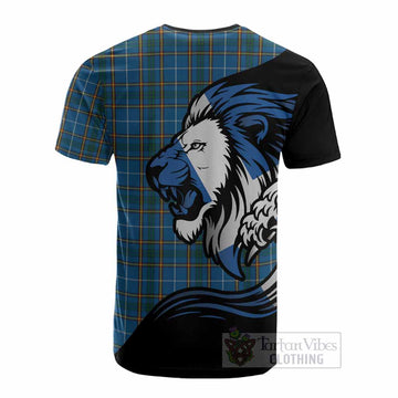 Bain Tartan Crest Cotton T-shirt Scottish Golden Lions Wave Flow