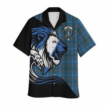 Bain Tartan Crest Hawaiian Shirt Scottish Golden Lions Wave Flow